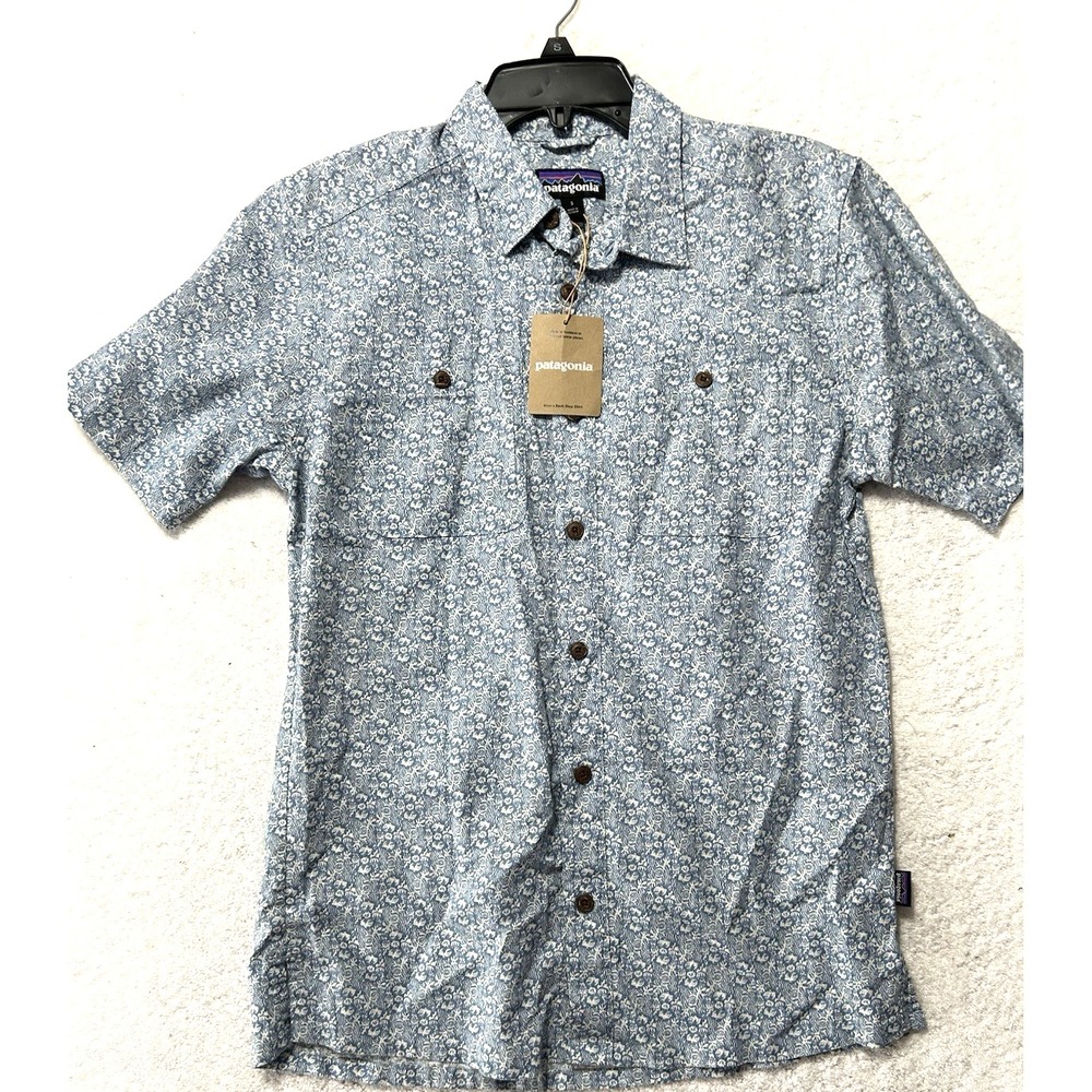 Patagonia Mens Back Step SS Button Down Shirt Small Mountain Breeze Blue (C5)